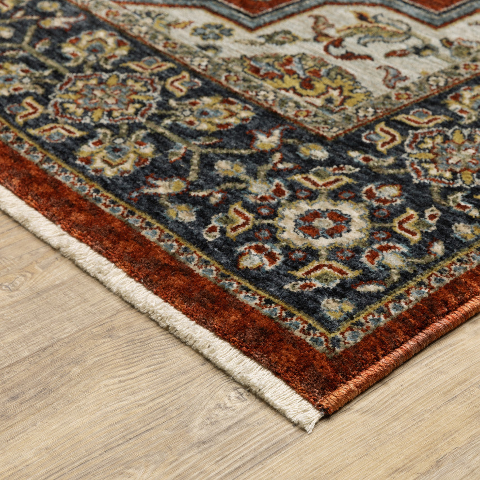 Augustus Oriental Medallion Red/ Blue Indoor Area Rug, Red, 6'7"x9'6"