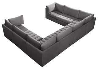 Jacob Velvet Upholstered 8-Piece U-Shaped Modular Sectional, Grey