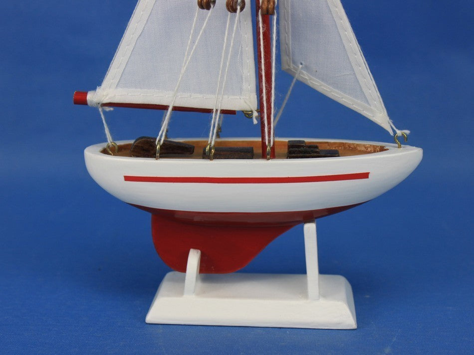 Wooden Pacific Sailer Model Sailboat Decoration, Red, 9"