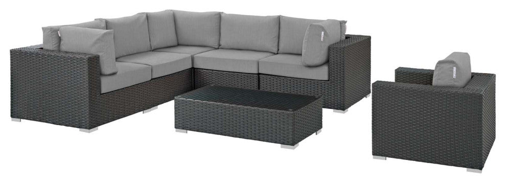 Canvas Gray Sojourn 7 Piece Outdoor Patio Sunbrella Sectional Set