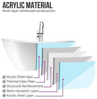 55" Freestanding Acrylic Bathtub, White/Polished Chrome