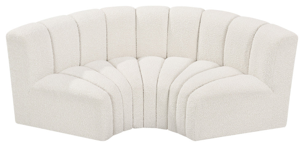 Arc Boucle Fabric Upholstered 3-Pc. Inward Curved Modular Sectional, Cream