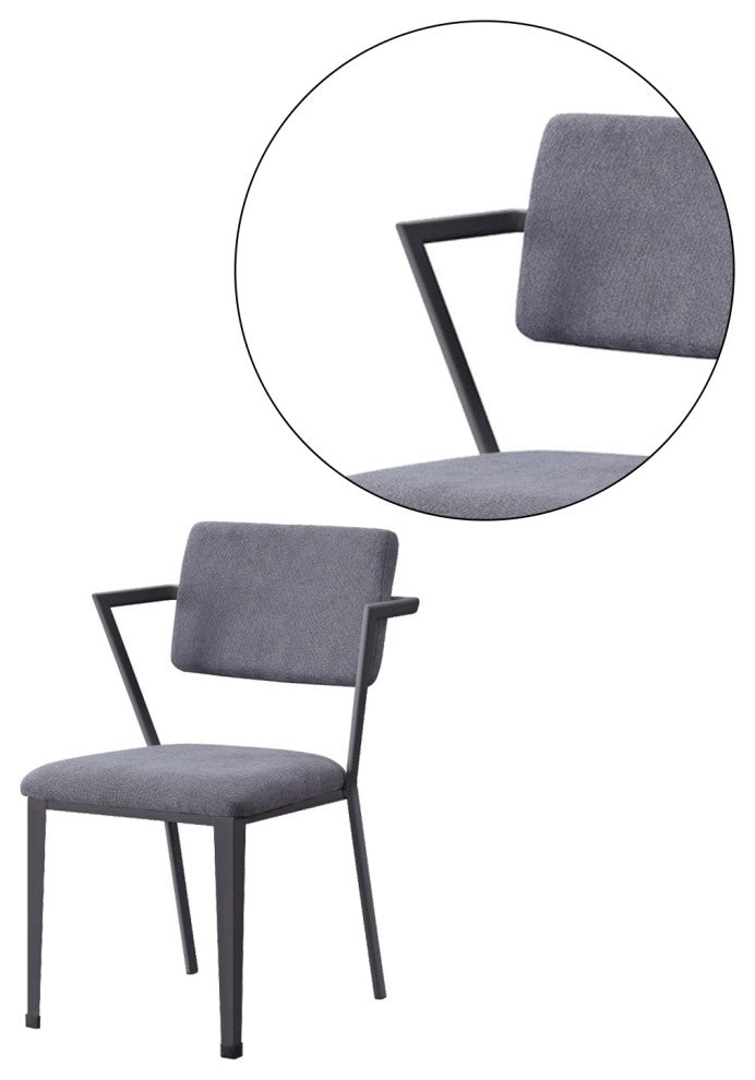 Set of 2 Gray Fabric Dining Chair, Gray/Gunmetal