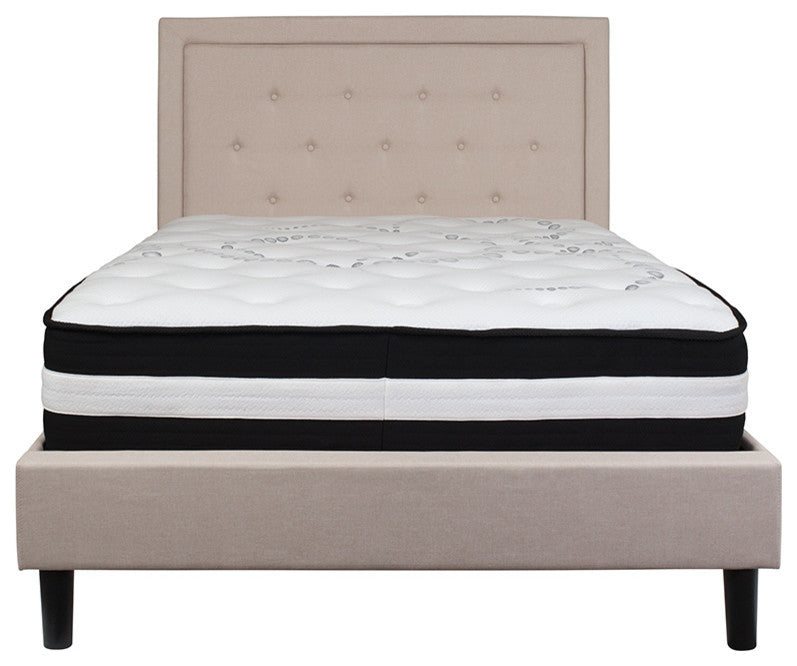 Roxbury Full Size Tufted Upholstered Platform Bed With Pocket Spring Mattress