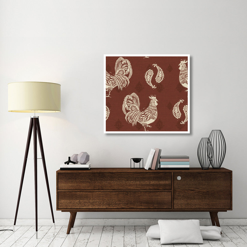 "Woodcut Rooster Patterns" Digital Paper Print by Daphne Brissonnet, 42"x38"