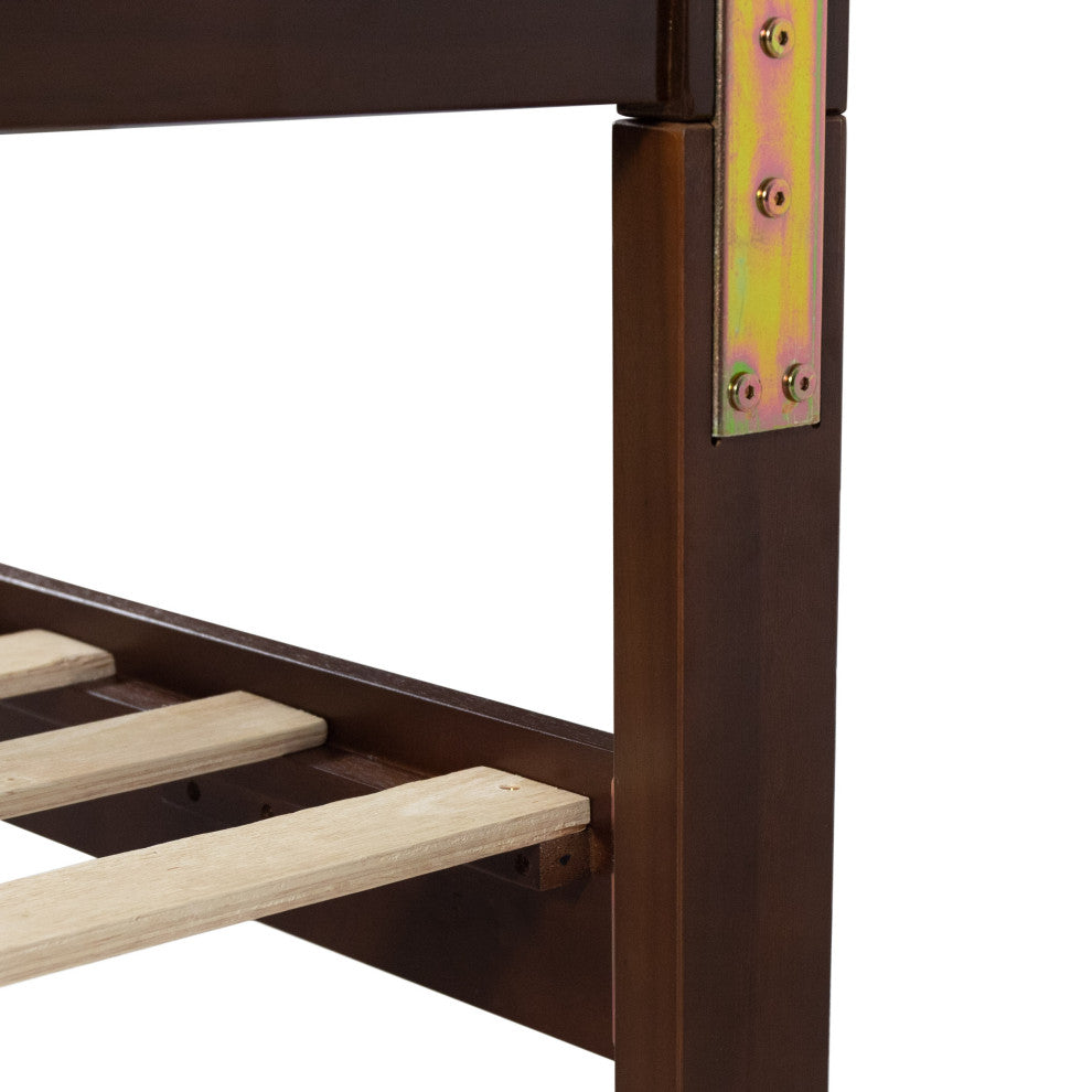 Braxton Modern Farmhouse Acacia Wood Queen Bed Platform, Dark Oak