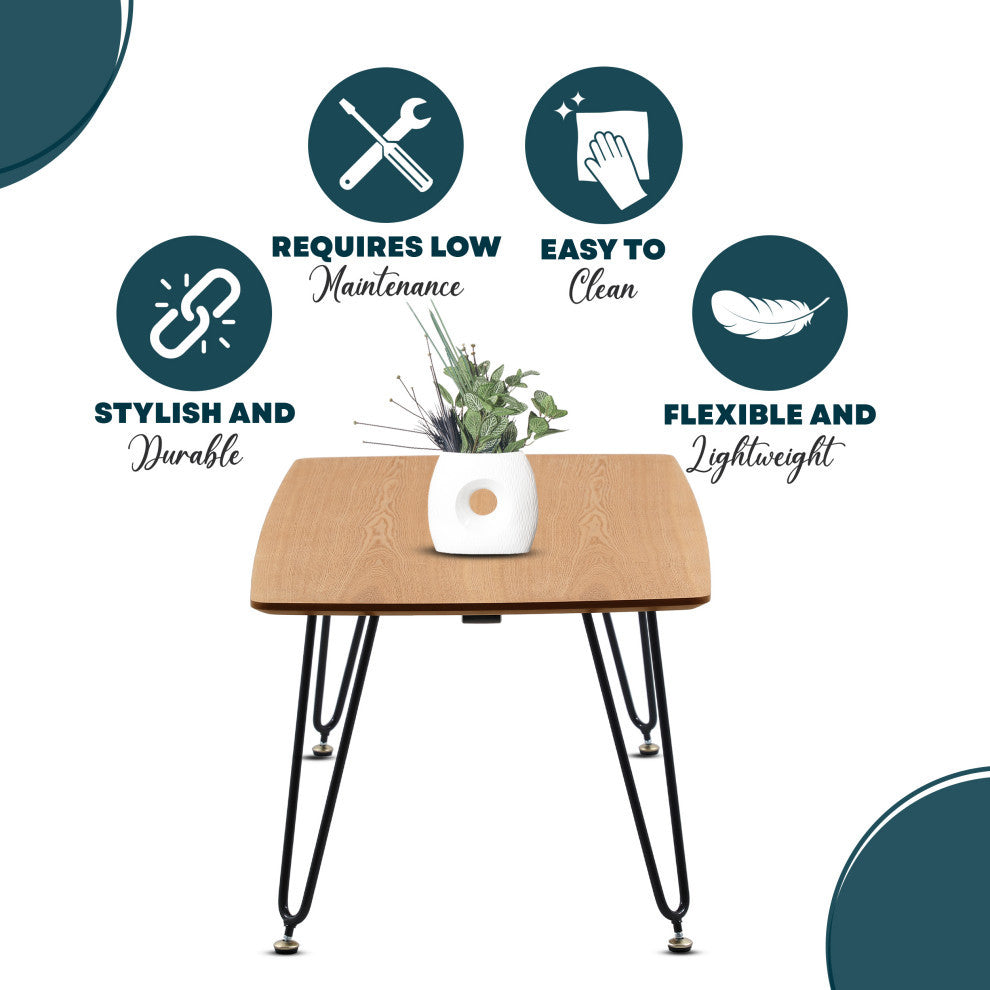 Elmwood 47" Coffee Table Rectangular MDF Tabletop, Black Iron, Natural