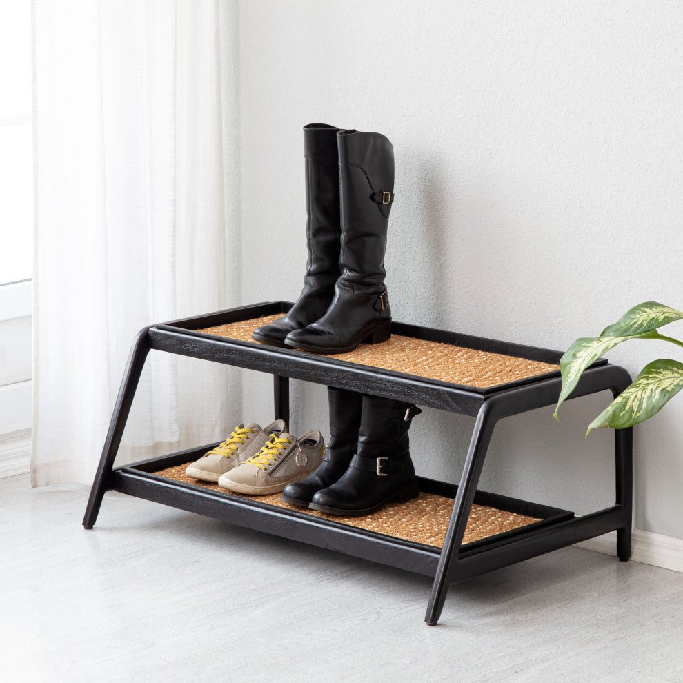 Double-Tier Black Stand With 3-Pair Rubber Boot Trays Mersey