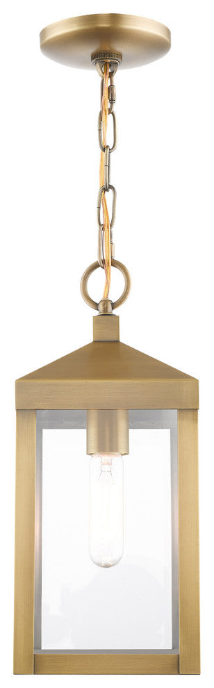 Livex Lighting Nyack 1 Light Antique Brass Small Outdoor Pendant Lantern