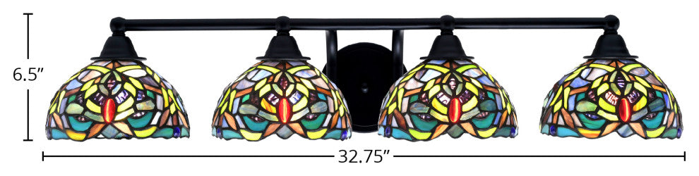 Paramount 4-Light Bath Bar, Matte Black, 7" Kaleidoscope Art Glass