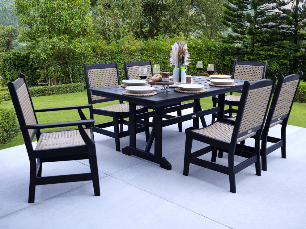 LuXeo Tuscany Woven Rattan Dining Set, Black, 7-Piece