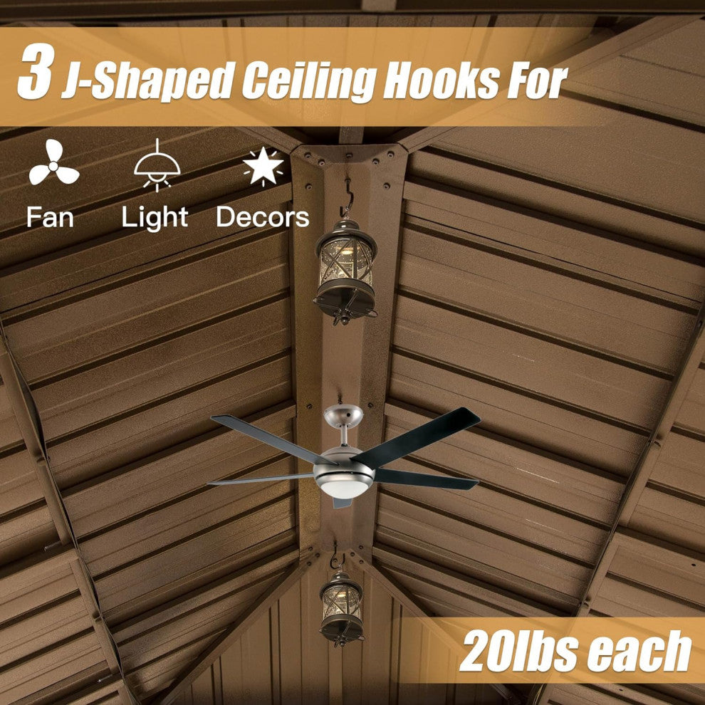 Cedar Wood Gazebo, Solid Wood Hardtop Gazebo with Galvanized Steel Double Roof
