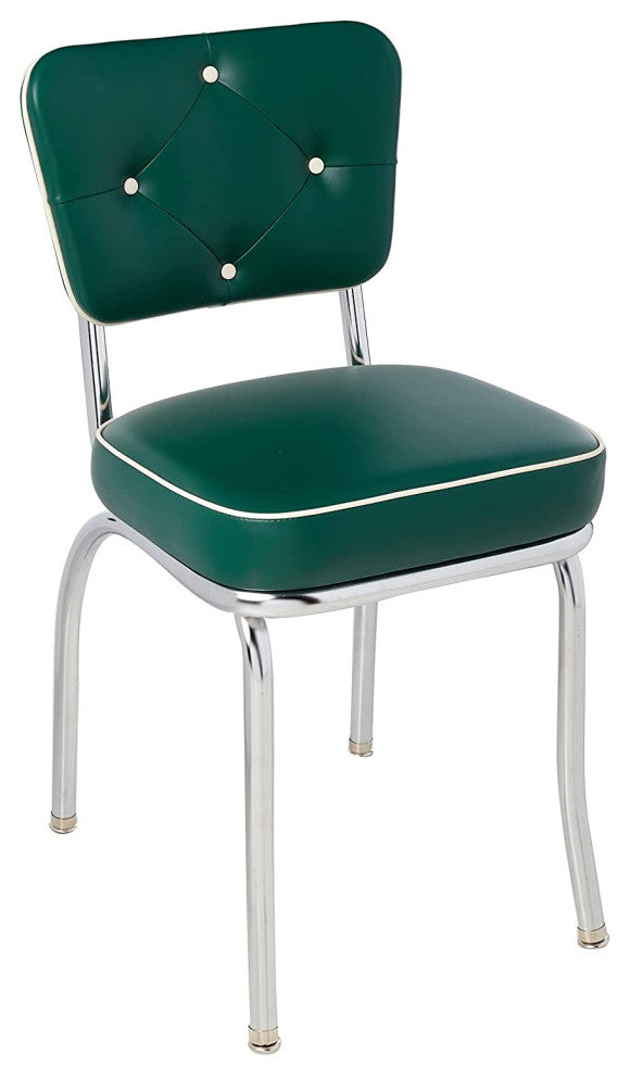 Retro Home Upholstered Tufted Back Dining Chair, Green, Box Seat