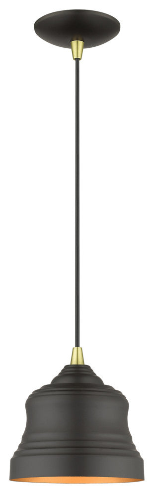 Endicott 1-Light Bronze Mini Bell Pendant, Gold Inside