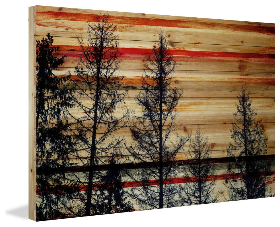 "Pine Forest Trees" Print on Natural Pine Wood, 36"x24"