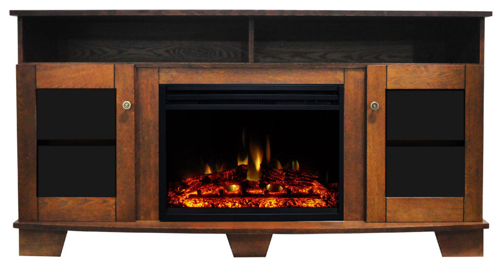 Brighton Electric Fireplace TV Stand and LED Heater Insert, White/Black