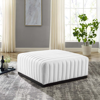 Conjure Channel Tufted Upholstered Fabric Ottoman, Black White