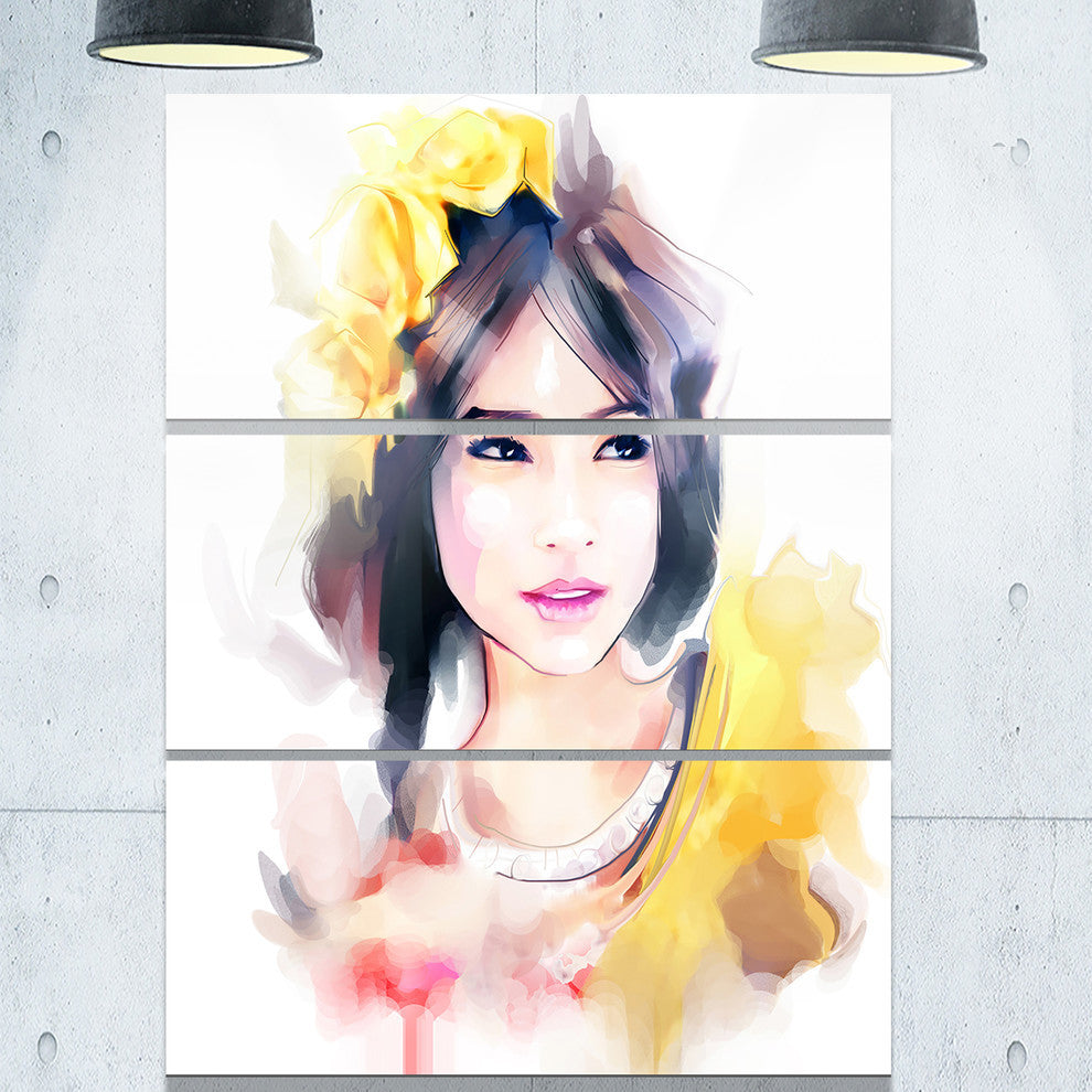"Portrait of Beautiful Girl" Metal Wall Art, 3 Panels, 28"x36"