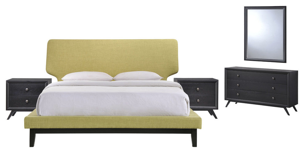 Modway Bethany 5 Piece Queen Bedroom Set, Black Green