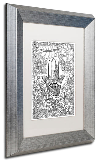 KCDoodleArt 'Hamsa Hand' Art, Silver Frame, White Matte, 11"x14"