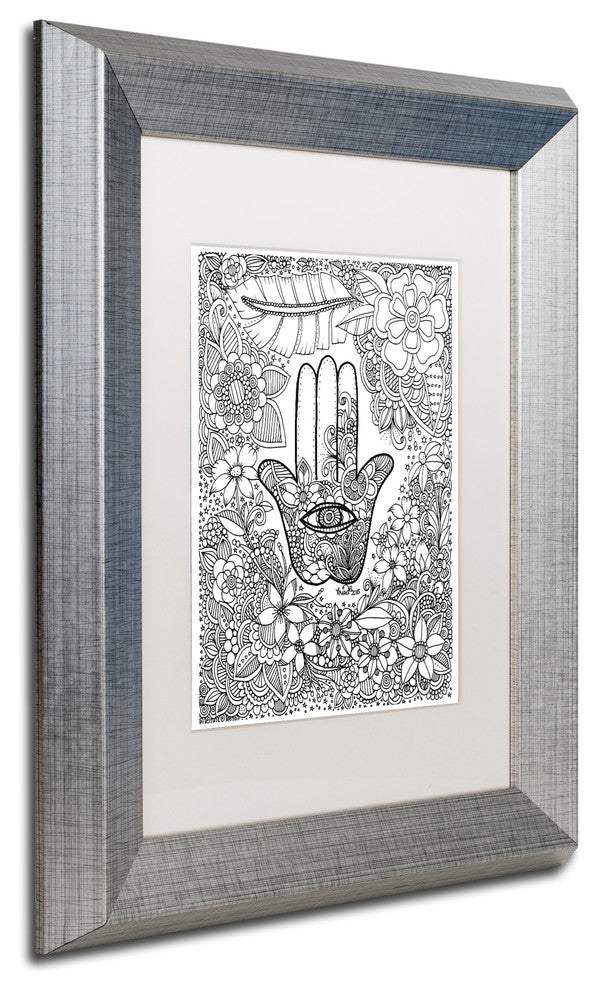 KCDoodleArt 'Hamsa Hand' Art, Silver Frame, White Matte, 11"x14"