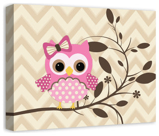 Pink Owl Chevron 20x16 Canvas Wall Art