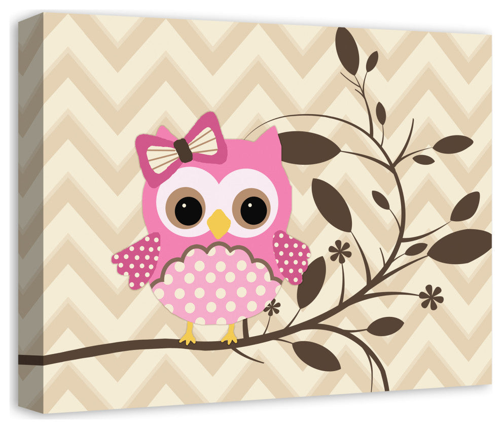 Pink Owl Chevron 20x16 Canvas Wall Art