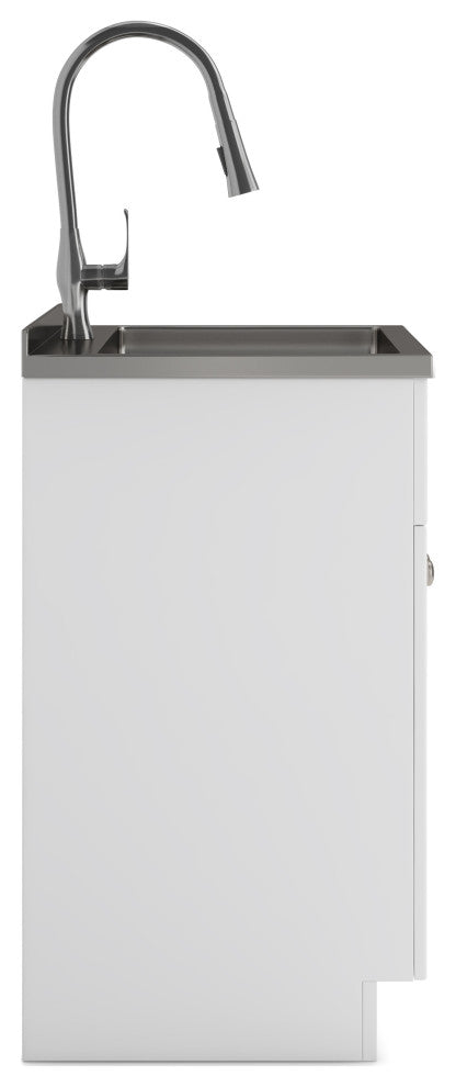 Beckham Laundry Cabinet With Faucet and Stainless Steel Sink, White, 24"