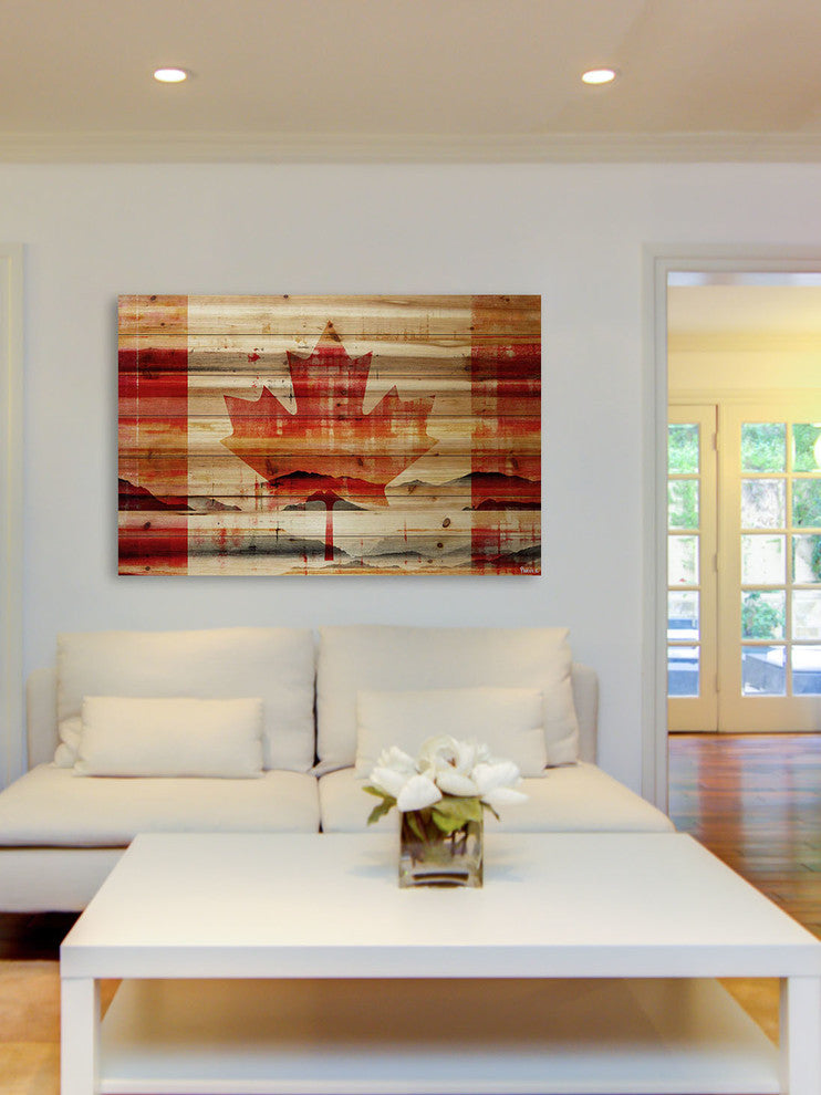 "Faded Leaf" Print on Natural Pine Wood, 60"x40"