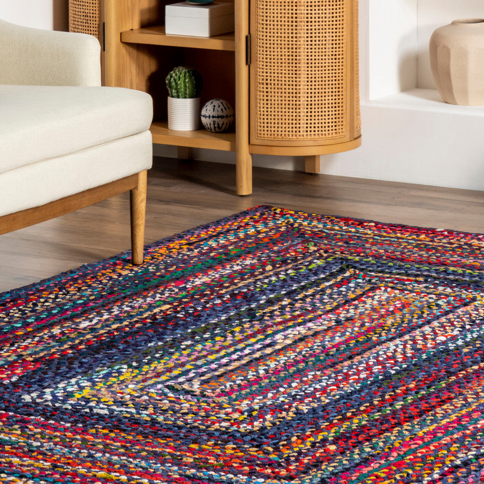 nuLOOM Braided Cotton Tammara Bohemian Striped Area Rug, Blue, 2'6"x6'