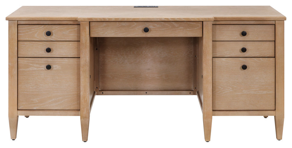 Modern Wood Credenza, Wood Office Desk, Fully Assembled Light Brown