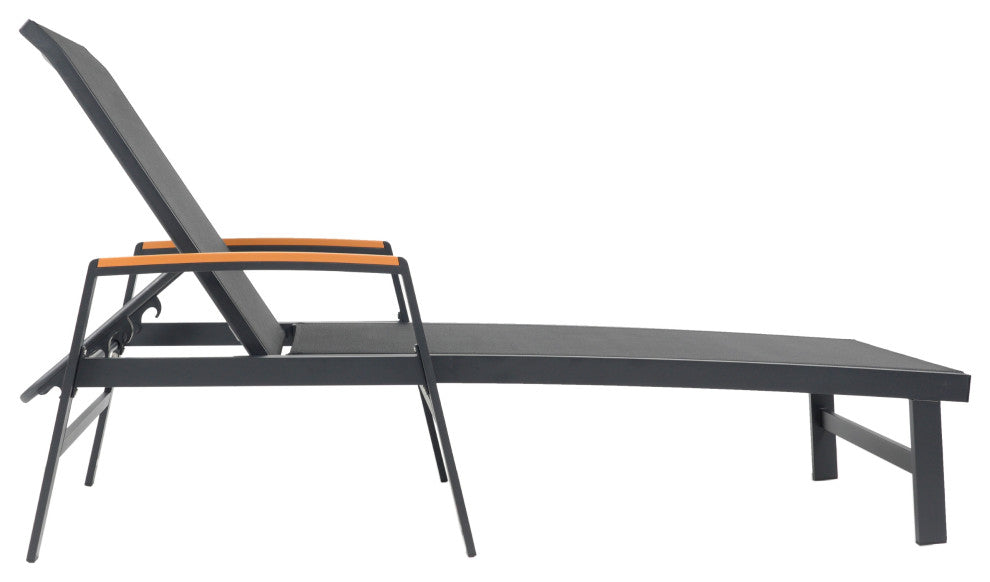 GDF Studio Outdoor Mesh and Aluminum Chaise Lounge, Black, Set of 2