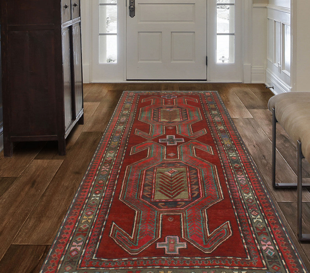 Fine Vintage Distressed Hussein Burgundy/Gray Runner, 4'3x9'3