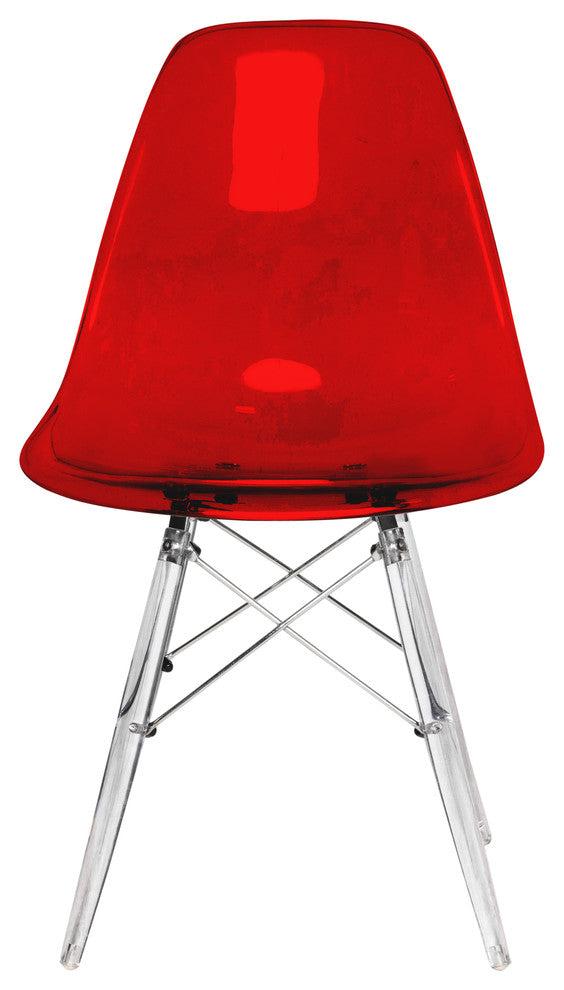 LeisureMod Dover Molded Dining Side Chair With Acrylic Base, Transparent Red