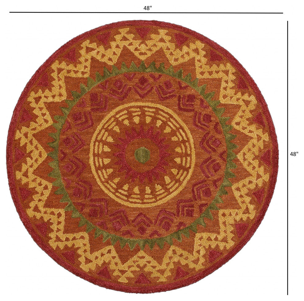4' Round Orange Decorative Area Rug