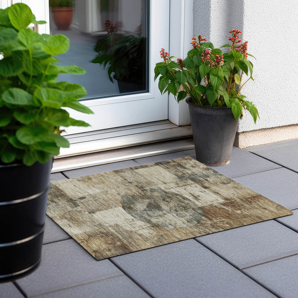 Machine Washable Indoor/Outdoor Chantille ACN1905 Taupe 1'8" x 2'6" Rug