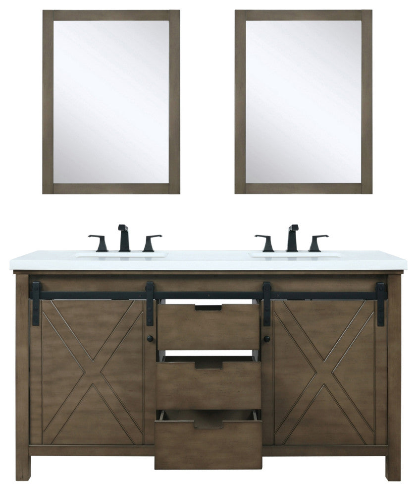 Marsyas Transitional Rustic Brown 60" Double Vanity Set