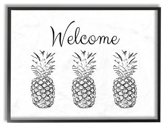 Welcome Pineapple Line Drawing Framed Giclee Texturized Art, 16x20