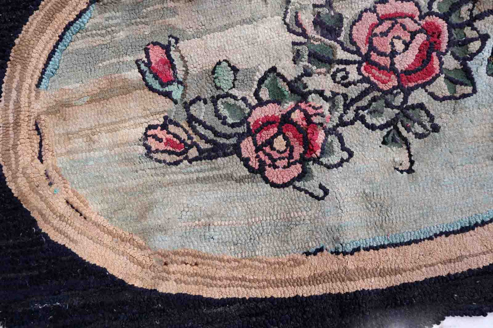 Handmade Vintage American Hooked Rug 2.4'x3.4', 74cmx106cm 1900s