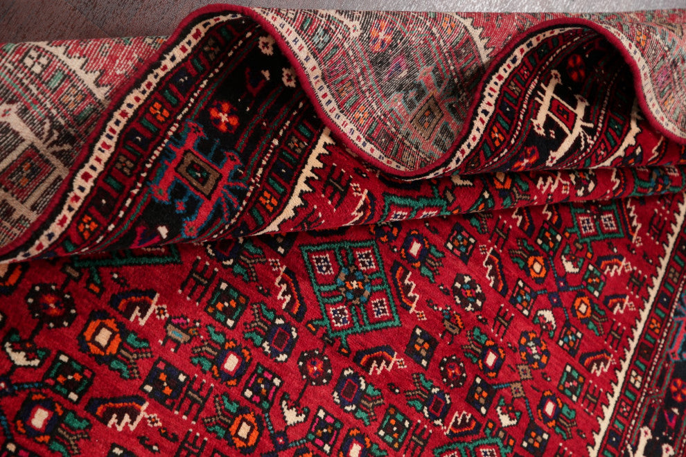 Consigned, Hosainabad Oriental Traditional Hand Made Persian Area Rug, Red, 5x11