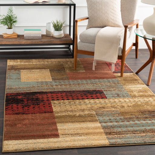 Surya Riley RLY-5004 9'10"x12'10" Rug, Red/Brown/Camel/Pear/Charcoal/Black/Tan