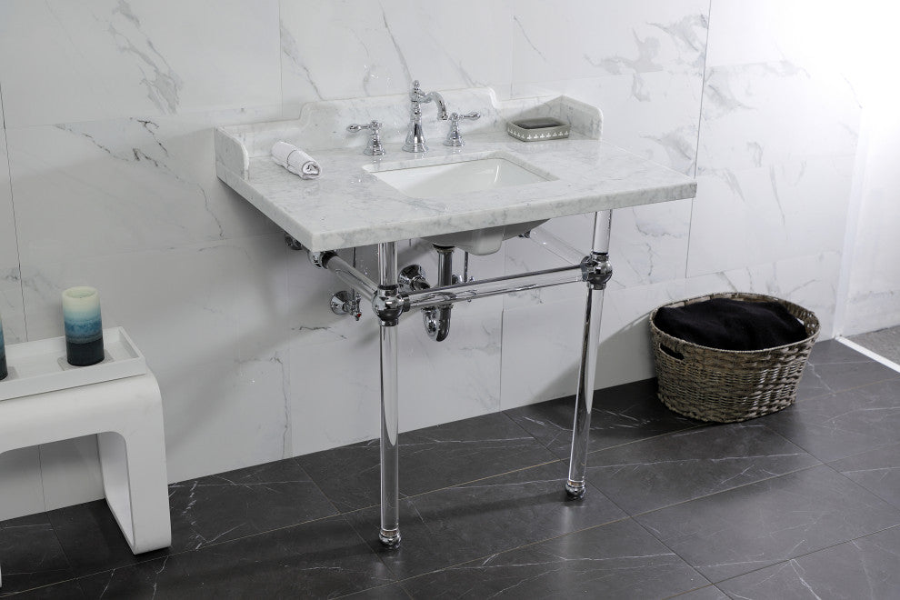 Kingston Brass LMS3630MASQ1 36" Carrara Marble Console Sink, Acrylic Legs