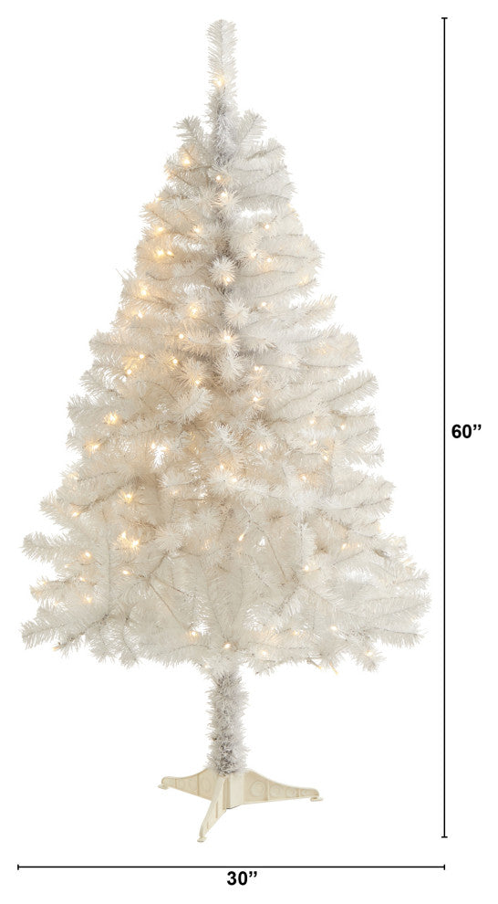 5' White Faux Christmas Tree With 350 Bendable Branches and 150 Clear LED Lights