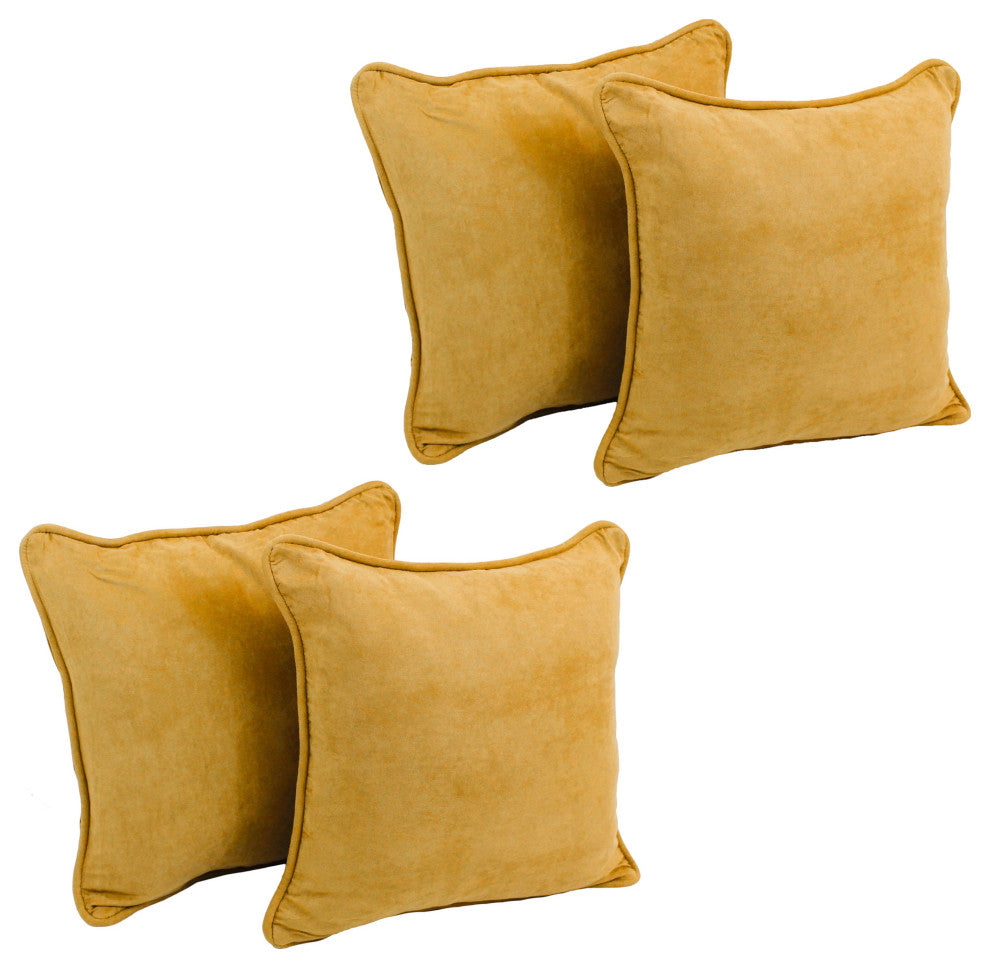 18" Double-Corded Solid Microsuede Square Throw Pillows, Set of 4, Lemon