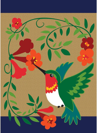 Double Applique Hummingbird Burlap Garden Flag