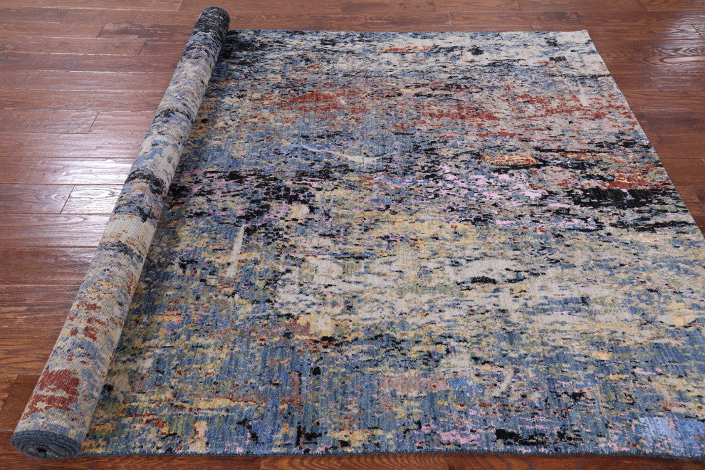 5' 10" X 8' 11" Modern Wool and Silk Hand-Knotted Rug Q7184