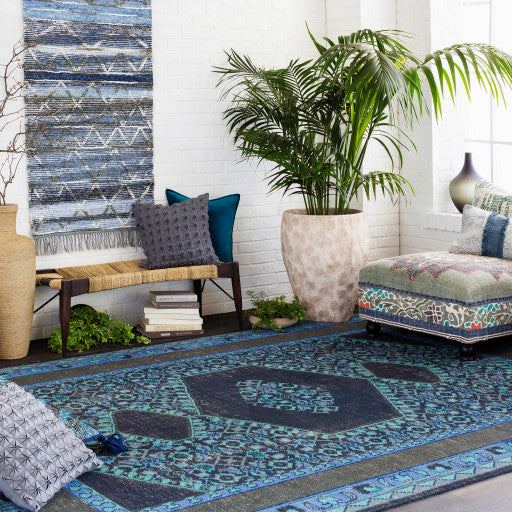Surya Zahra ZHA-4033 8'x11' Rug, Navy/Dark Blue/Dark Brown/Teal/Charcoal