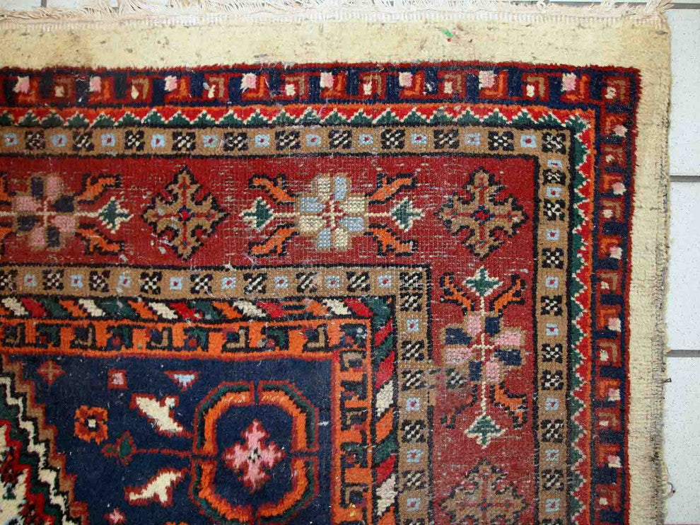 Handmade Vintage Persian Hamadan Rug, 5.7'x7.9', 175cmx240cm 1970s
