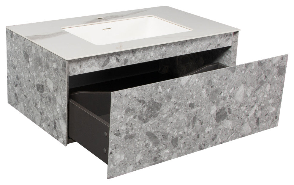 Terazzo Grey Bathroom Vanity with Imitation Stone Design, 36"