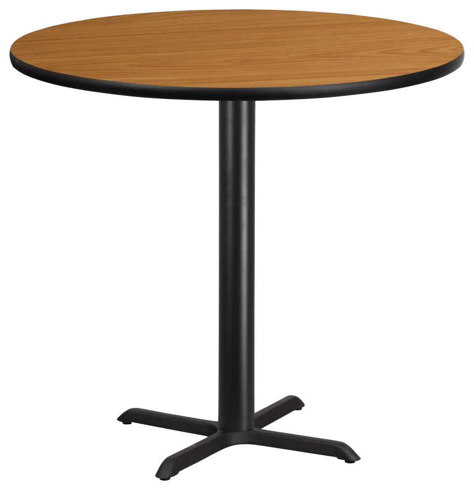 42'' Round Natural Laminate Table Top with 33'' x 33'' Bar Height Table Base